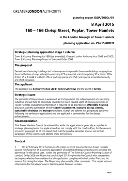 8 April 2015 160 – 166 Chrisp Street, Poplar, Tower Hamlets in the London Borough of Tower Hamlets Planning Application No