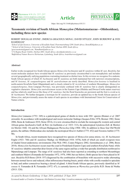 Taxonomic Revision of South African Memecylon (Melastomataceae–Olisbeoideae), Including Three New Species