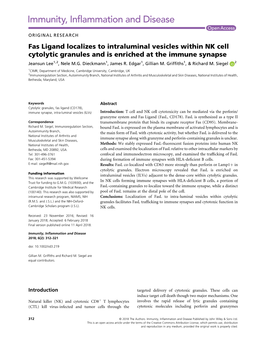 Fas Ligand Localizes to Intraluminal Vesicles Within NK Cell Cytolytic Granules and Is Enriched at the Immune Synapse Jeansun Lee1,2, Nele M.G