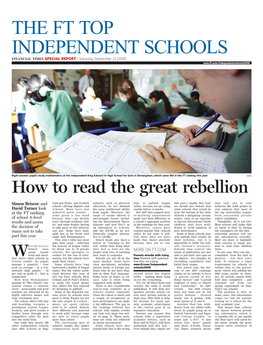 THE FT TOP INDEPENDENT SCHOOLS FINANCIAL TIMES SPECIAL REPORT | Saturday September 13 2008