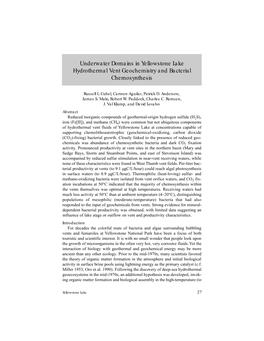 Underwater Domains in Yellowstone Lake Hydrothermal Vent Geochemistry and Bacterial Chemosynthesis