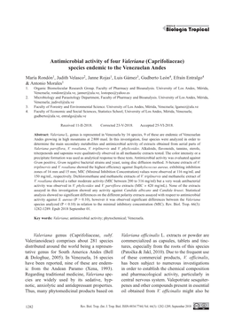 Antimicrobial Activity of Four Valeriana (Caprifoliaceae) Species Endemic to the Venezuelan Andes