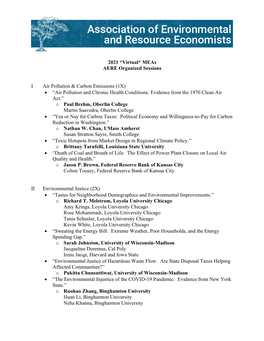 2021 *Virtual* Meas AERE Organized Sessions I Air Pollution & Carbon