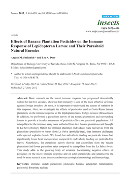 Effects of Banana Plantation Pesticides on the Immune Response of Lepidopteran Larvae and Their Parasitoid Natural Enemies