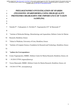 Phylogenomics Investigation of Sparids 2 (Teleostei: Spariformes) Using High-Quality 3 Proteomes Highlights the Importance of Taxon 4 Sampling 5 6