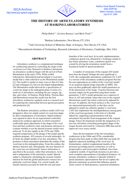 ISCA Archive the HISTORY of ARTICULATORY