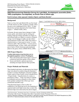 2002 Pheromone-Trap Detection Survey for Leek Moth, Acrolepiopsis Assectella (Zeller, 1893) (Lepidoptera: Acrolepiidae), an Exotic Pest of Allium Spp