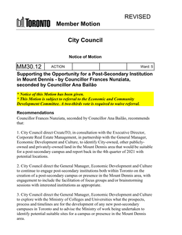 Member Motion City Council MM30.12 REVISED