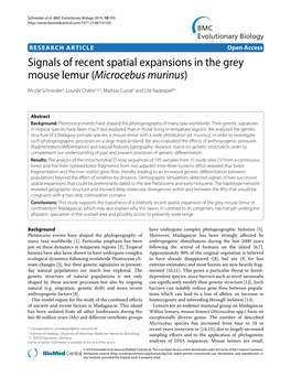 Signals of Recent Spatial Expansions in the Grey Mouse Lemur (Microcebus Murinus) BMC Evolutionary Biology 2010, 10:105