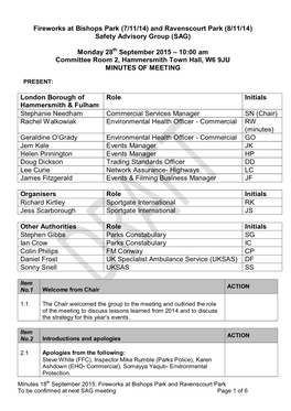 Fireworks at Bishops Park (7/11/14) and Ravenscourt Park (8/11/14) Safety Advisory Group (SAG)