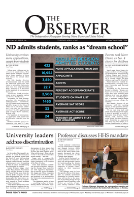 ND Admits Students, Ranks As “Dream School” University Receives Parents Rank Notre More Applications, Dame As No