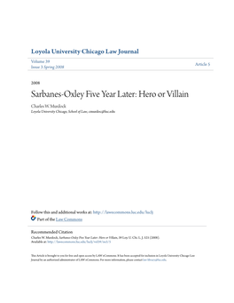 Sarbanes-Oxley Five Year Later: Hero Or Villain Charles W