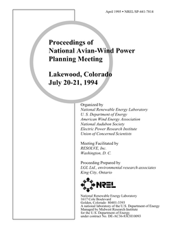 Proceedings of National Avian-Wind Power Planning Meeting