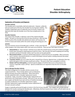 Patient Education Shoulder Arthroplasty