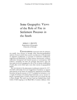 Some Geographic Views of the Role of Fire in Settlement Processes in the South