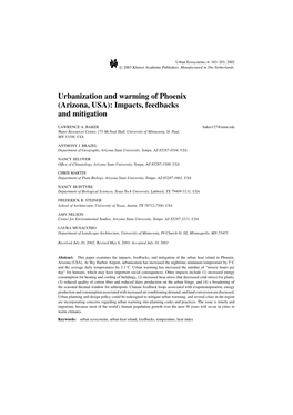 Urbanization and Warming of Phoenix (Arizona, USA): Impacts, Feedbacks and Mitigation