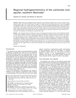 Regional Hydrogeochemistry of the Carbonate Rock Aquifer, Southern Manitoba1