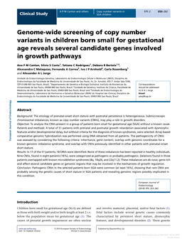 Genome-Wide Screening of Copy Number Variants in Children Born Small for Gestational Age Reveals Several Candidate Genes Involved in Growth Pathways