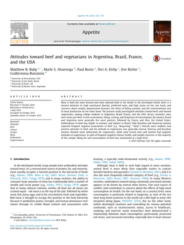 Attitudes Toward Beef and Vegetarians in Argentina, Brazil, France, and the USA