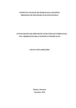 Estrutura De Populações E Auto-Ecologia De Couratari