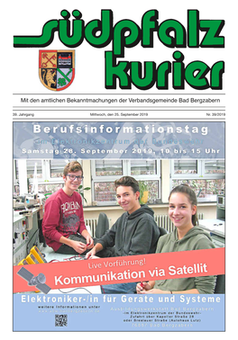 39. Jahrgang Mittwoch, Den 25. September 2019 Nr. 39/2019 Bad Bergzabern, Den 25.09.2019 - 2 - Südpfalz Kurier - Ausgabe 39/2019 Auf Einen Blick