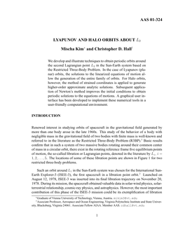 AAS 01-324 LYAPUNOV and HALO ORBITS ABOUT L2 Mischa