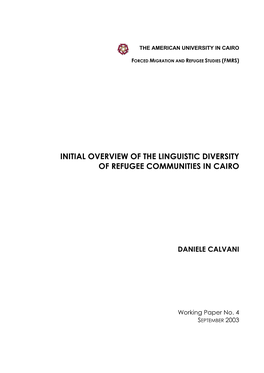 Initial Overview of the Linguistic Diversity of Refugee Communities in Cairo