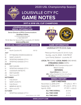 ABOUT LOUISVILLE CITY FC USL Team in History by Winning Back-To-Back Championships