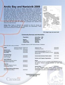Arctic Bay and Nanisivik 2009 Arctic Bay, Known to the Inuit As Ikpiarjuk, “The Pocket”, Is Surrounded on Three Sides by High Hills