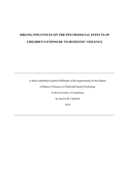 Sibling Influences on the Psychosocial Effects of Children's Exposure to Domestic Violence” Has Been Considered and Approved