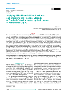 Applying UEFA Financial Fair Play Rules and Improving the Financial Stability of Football Clubs Illustrated by the Example of Manchester City FC