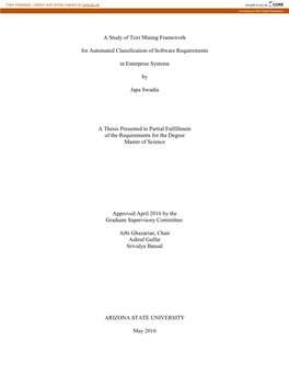 A Study of Text Mining Framework for Automated Classification of Software Requirements in Enterprise Systems by Japa Swadia A