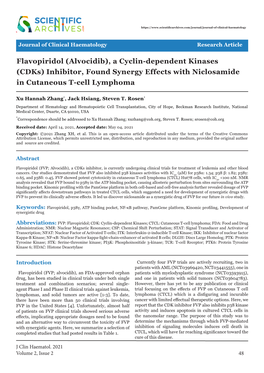 Flavopiridol (Alvocidib), a Cyclin-Dependent Kinases (Cdks) Inhibitor, Found Synergy Effects with Niclosamide in Cutaneous T-Cell Lymphoma