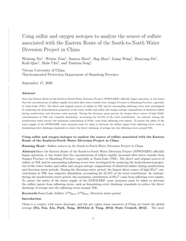 Using Sulfur and Oxygen Isotopes to Analyze the Source of Sulfate Associated with the Eastern Route of the South-To-North Water