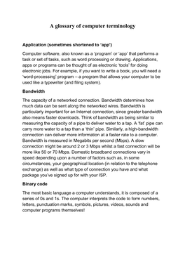 A Glossary of Computer Terminology