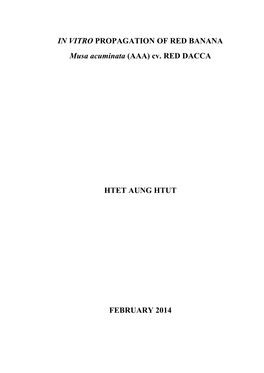 IN VITRO PROPAGATION of RED BANANA Musa Acuminata (AAA) Cv. RED DACCA HTET AUNG HTUT FEBRUARY 2014