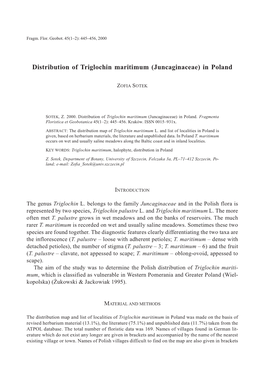 Distribution of Triglochin Maritimum (Juncaginaceae) in Poland