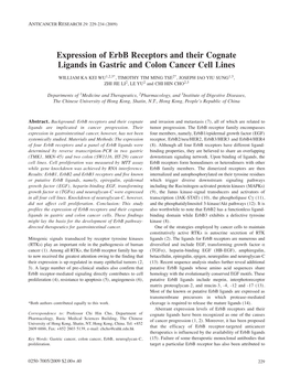 Expression of Erbb Receptors and Their Cognate Ligands in Gastric and Colon Cancer Cell Lines