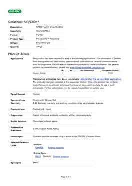 Datasheet: VPA00087 Product Details