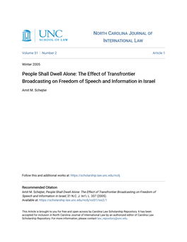 The Effect of Transfrontier Broadcasting on Freedom of Speech and Information in Israel