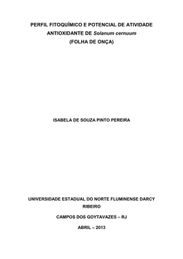 PERFIL FITOQUÍMICO E POTENCIAL DE ATIVIDADE ANTIOXIDANTE DE Solanum Cernuum (FOLHA DE ONÇA)