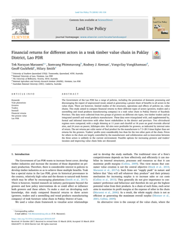 Financial Returns for Different Actors in a Teak Timber Value Chain in Paklay