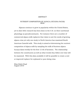 Abstract Nutrient Composition of Alpaca