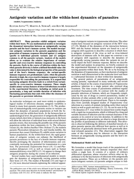 Antigenic Variation and the Within-Host Dynamics Ofparasites