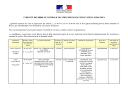 Publicite Relative Au Controle Des Structures Des Exploitations Agricoles