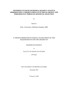 Swimming in Four Goldfish (Carassius Auratus) Morphotypes: Understanding Functional Design and Performance Through Artificial Selection
