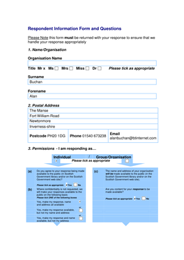 Respondent Information Form and Questions