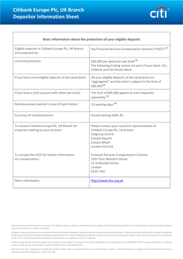 Citibank Europe Plc, UK Branch Depositor Information Sheet