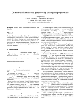 On Hankel-Like Matrices Generated by Orthogonal Polynomials