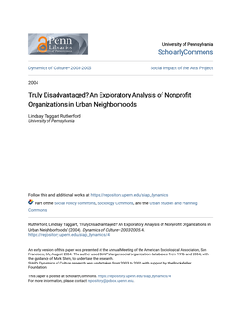 An Exploratory Analysis of Nonprofit Organizations in Urban Neighborhoods